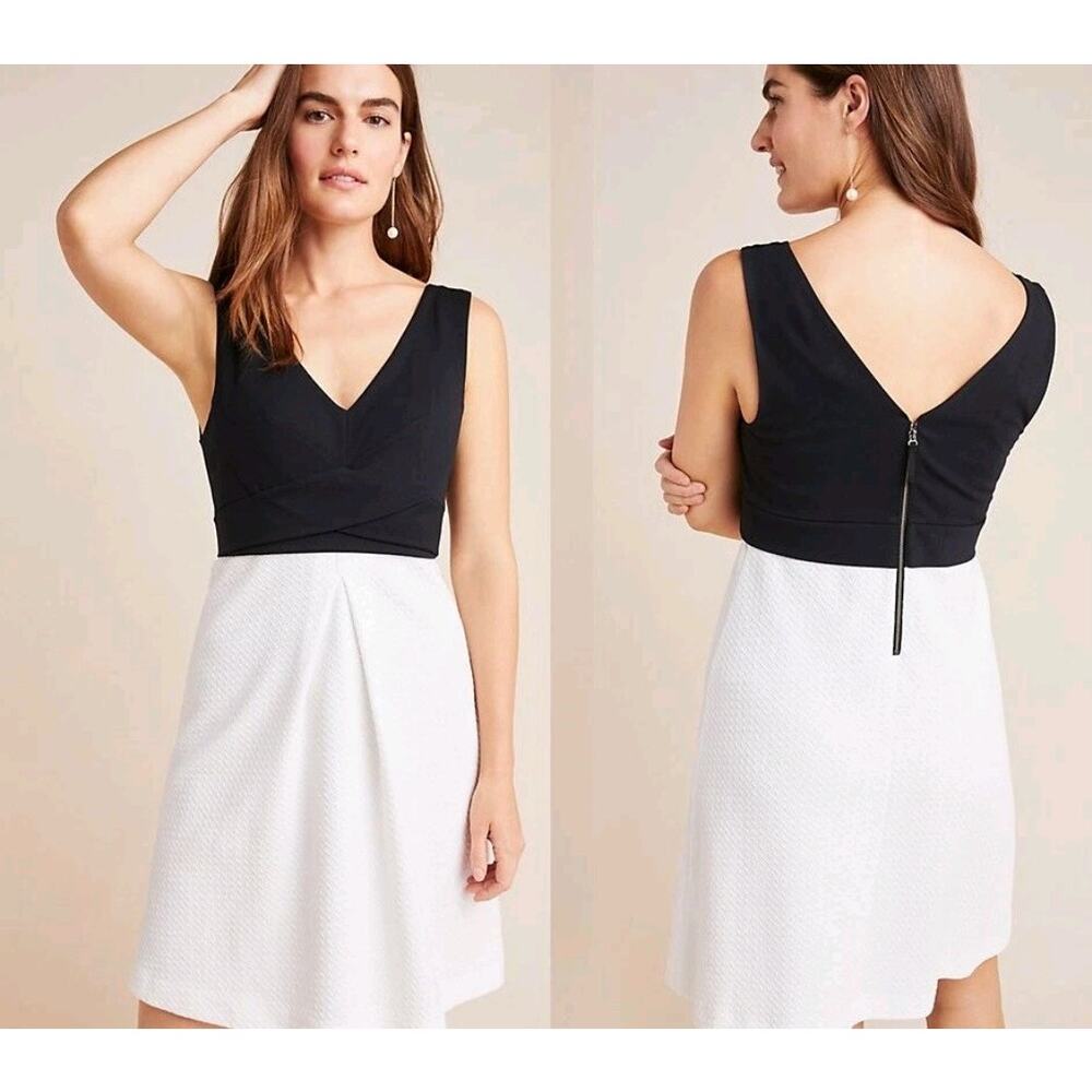 Maeve Anthropologie Color Block Fit & Flare Dress Black White Womens 8